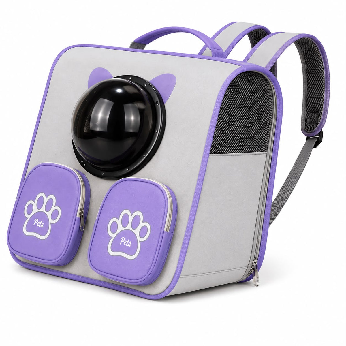 Cat Bubble Window Pet Carrier Backpack – Purple & Light Gray