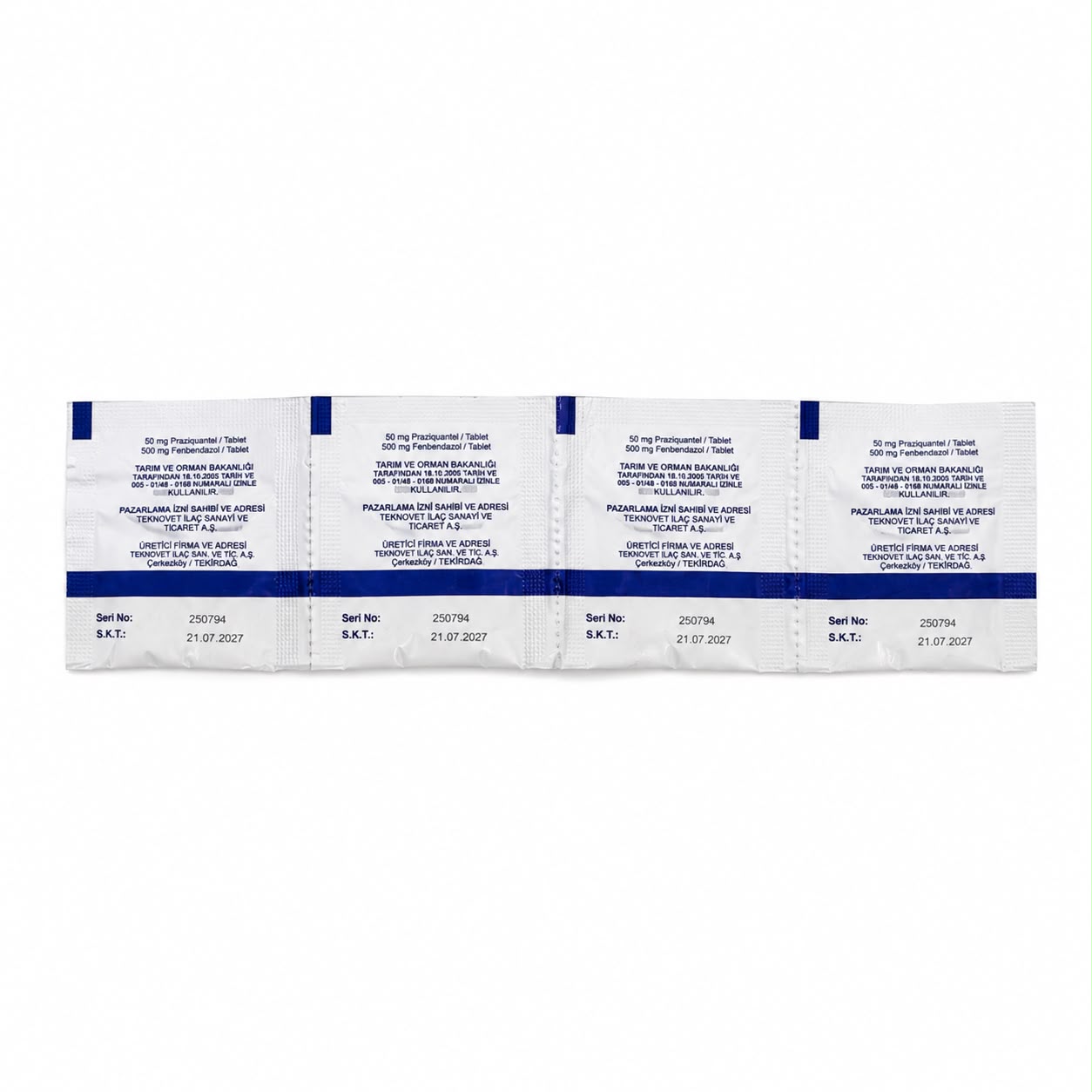 Praziquantel 50mg + Fenbendazole 500mg Deworming Tablet (Single Tablet)