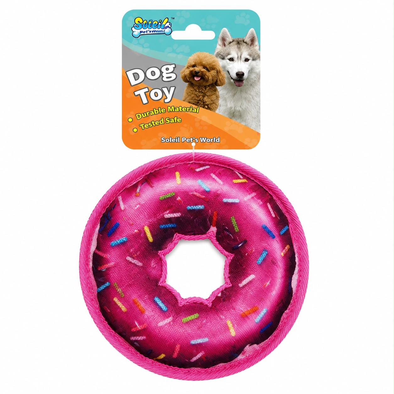 Soleil Donut Dog Toy – Pink Plush Interactive Toy