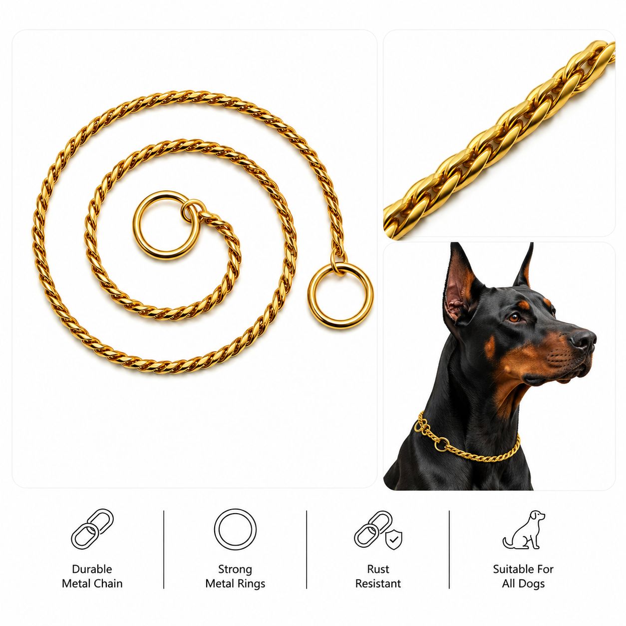 Gold Twisted Metal Dog Collar Chain – 60 cm
