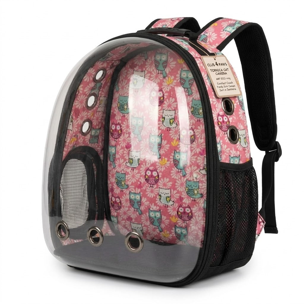 Premium Transparent Bubble Pet Carrier Backpack – Pink Owl Design (Up to 6kg Capacity)