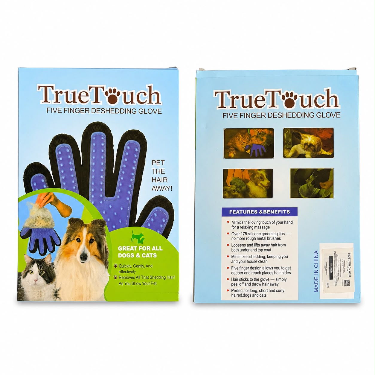 TrueTouch Five Finger Deshedding Grooming Glove for Dogs & Cats