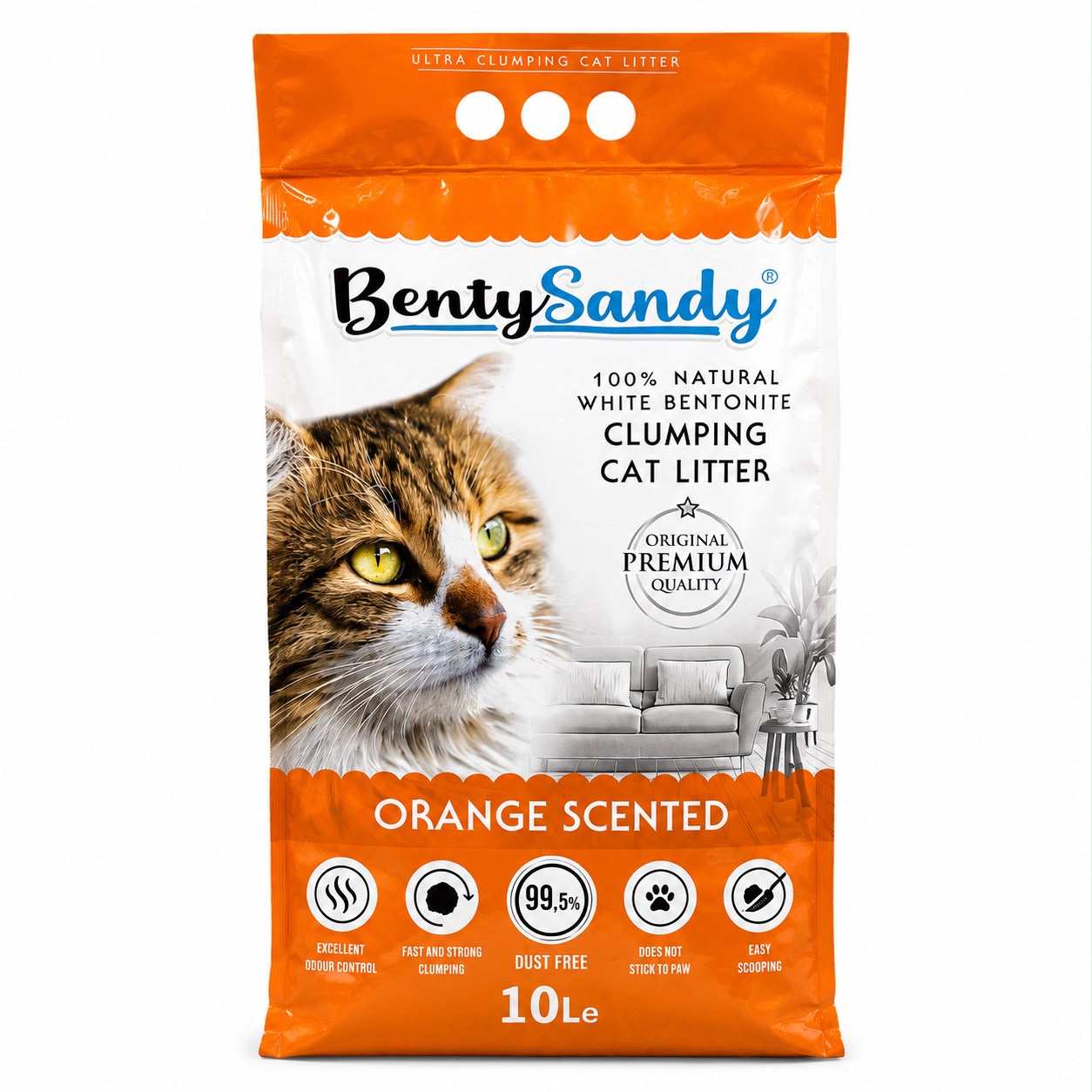 BentySandy Orange Scented Clumping Cat Litter – 10L