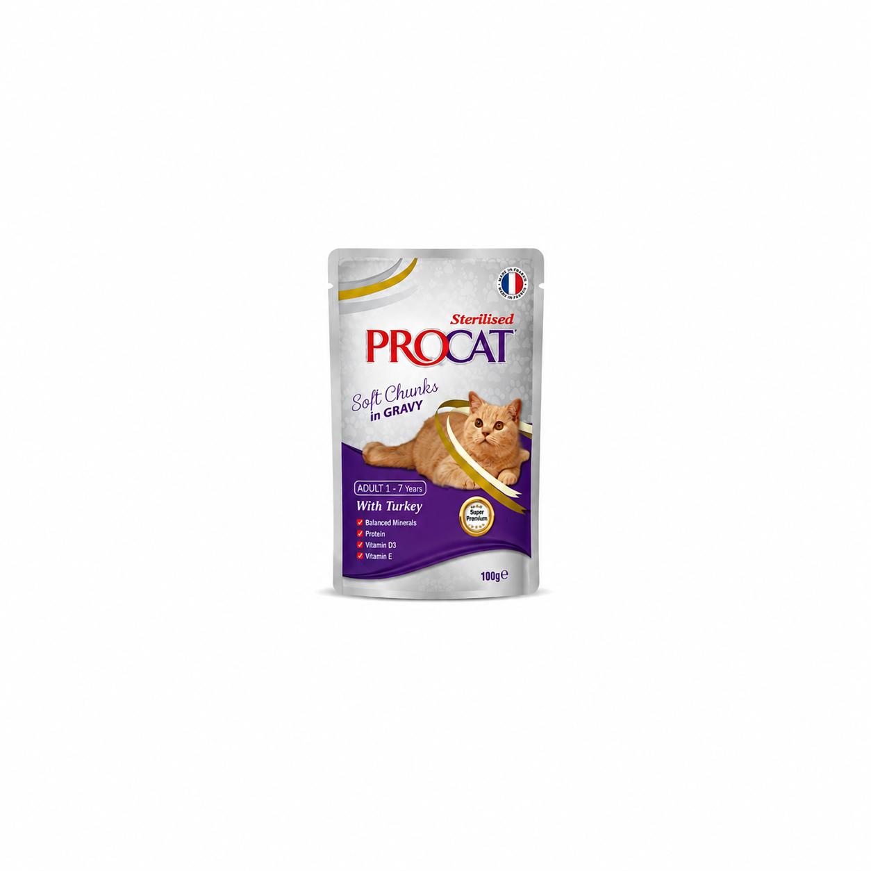 PROCAT Sterilised Cat Wet Food with Turkey in Gravy - 100g