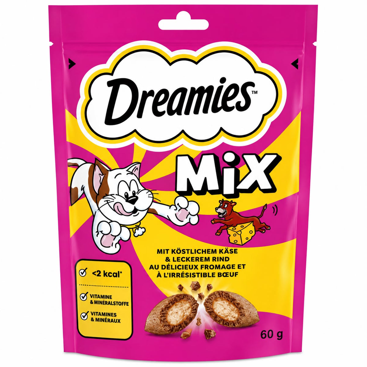 Dreamies Mix Cheese & Beef Cat Treats – Crunchy Outside, Soft Inside – 60g