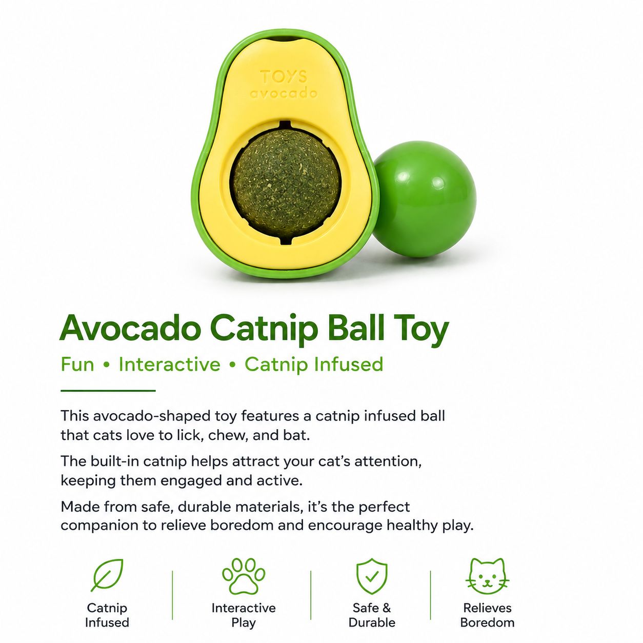 Avocado Catnip Ball Toy – Green & Yellow