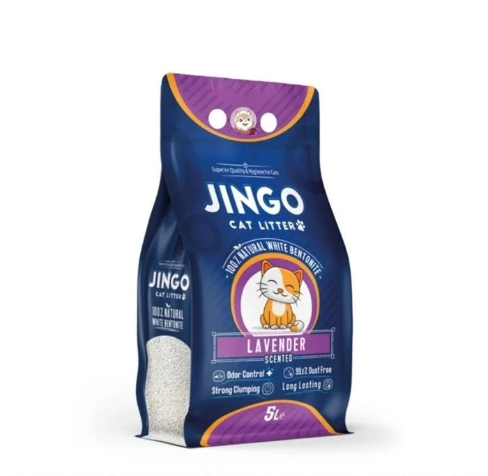 Jingo Natural White Bentonite Lavender Scented Cat Litter 5L