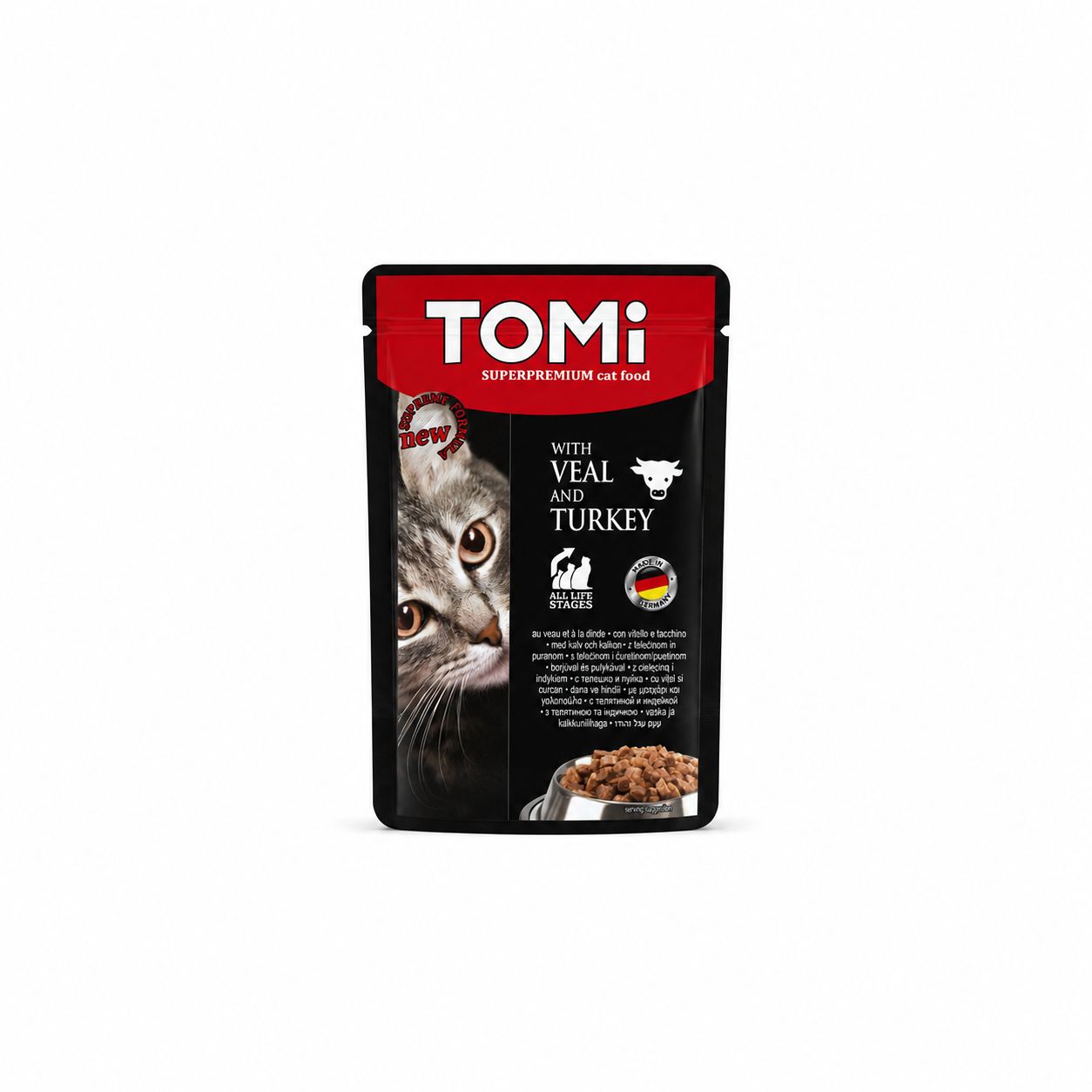 TOMi Super Premium Cat Food with Veal & Turkey Pouch 100g