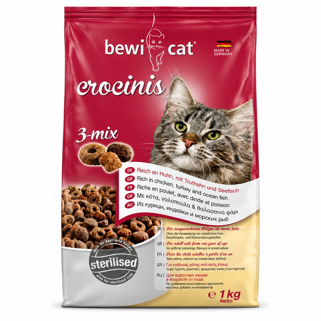 BEWI CAT Crocinis 3-Mix Sterilised Adult Cat Food – 1kg