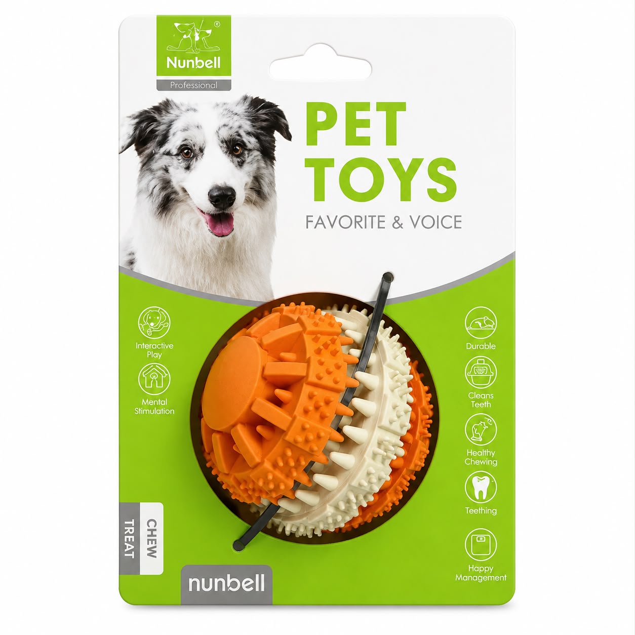 Nunbell Interactive Treat Dispensing Rubber Ball Dog Toy – Dental Chew & IQ Training Toy