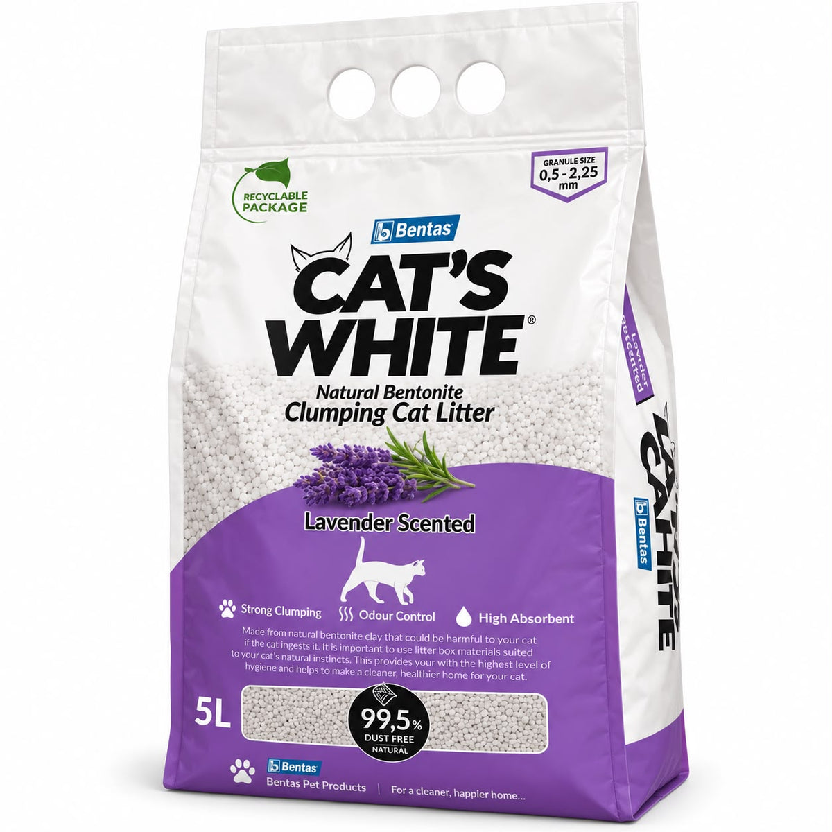 Bentas Cat’s White Natural Bentonite Clumping Cat Litter – Lavender Scented, 5L