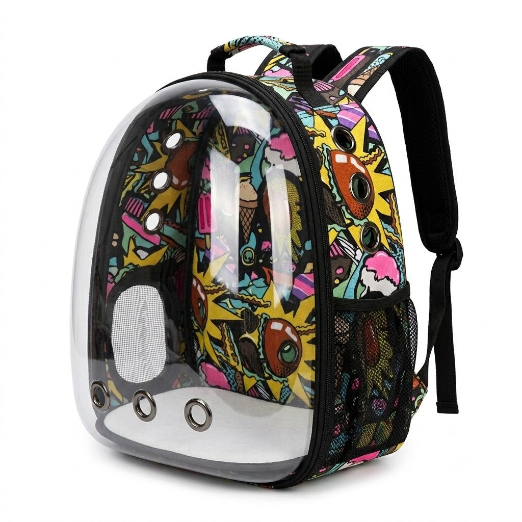 Cosmic Voyage: Whimsical Graffiti Astronaut Pet Carrier Backpack  - 6kg Capacity