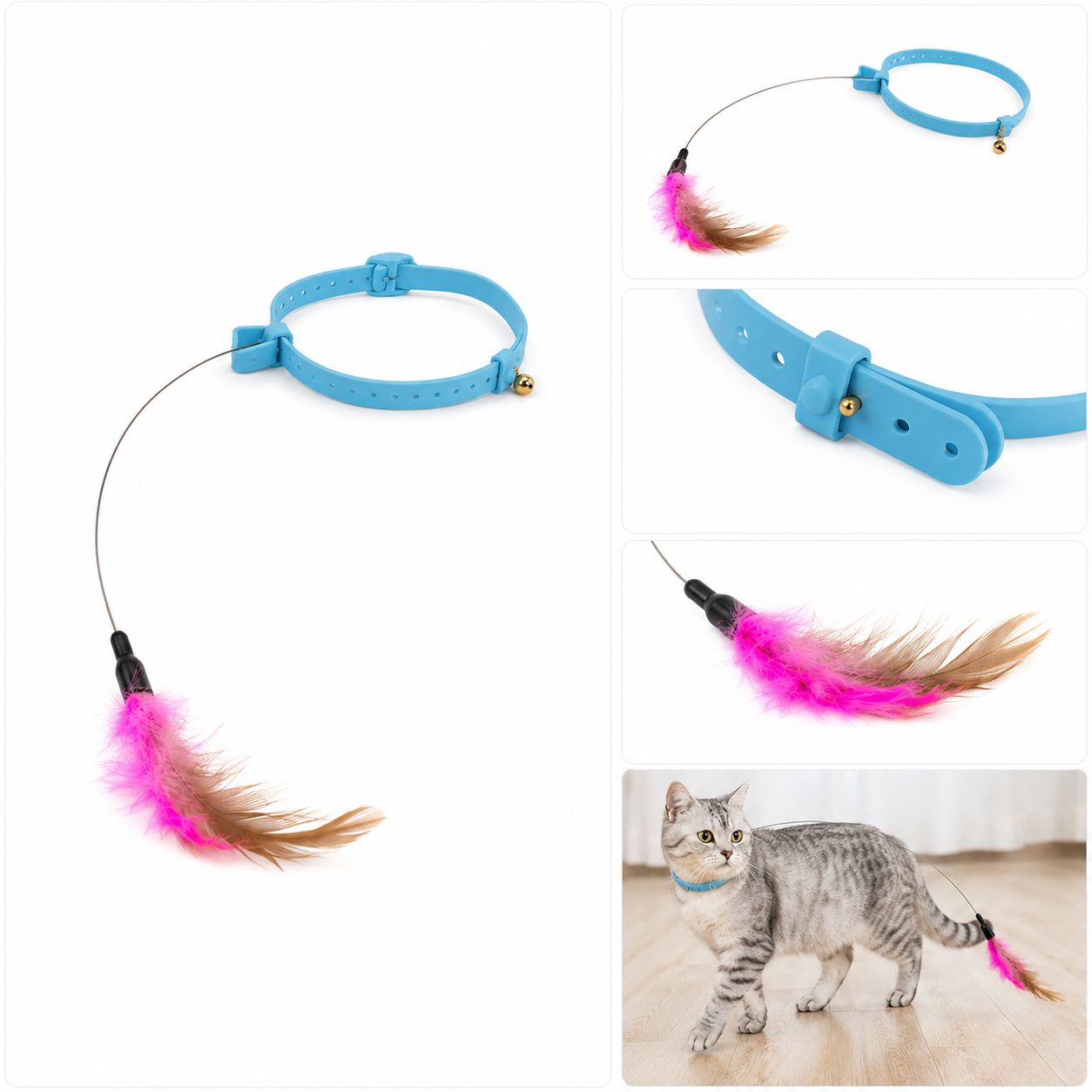 Interactive Cat Teaser Collar Toy with Feather Tail