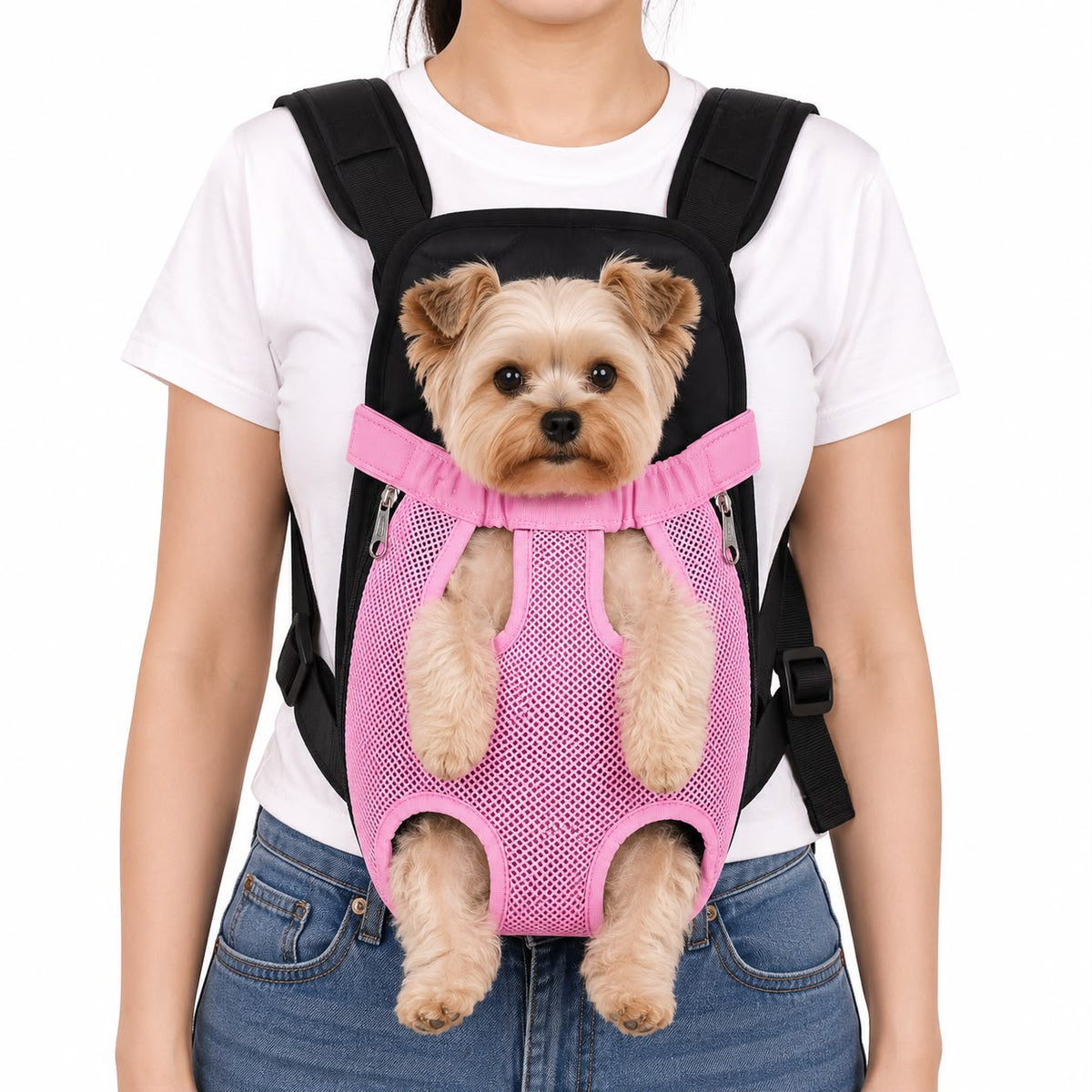 Hands-Free Front Pet Carrier Backpack – Pink & Black, Medium