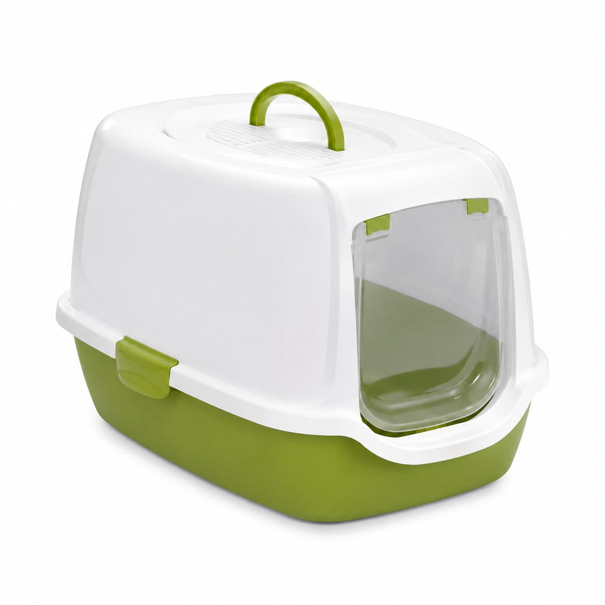 MPS Pixi Hooded Cat Litter Box with Door – Green & White – 52 × 39 × 39 cm