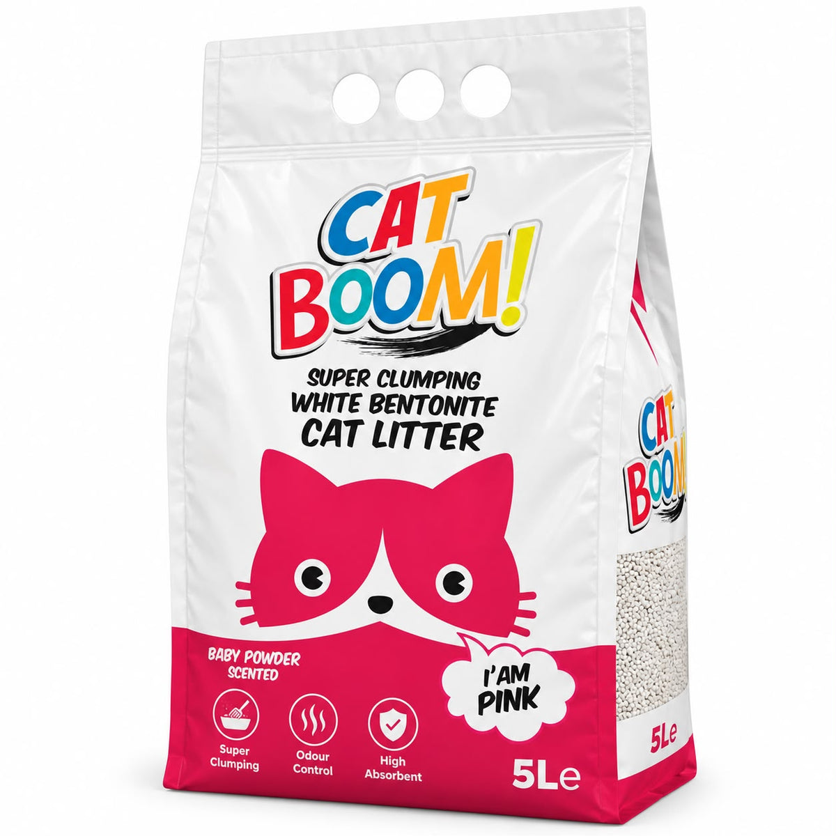 Cat Boom! Super Clumping White Bentonite Cat Litter – Baby Powder Scented, 5L