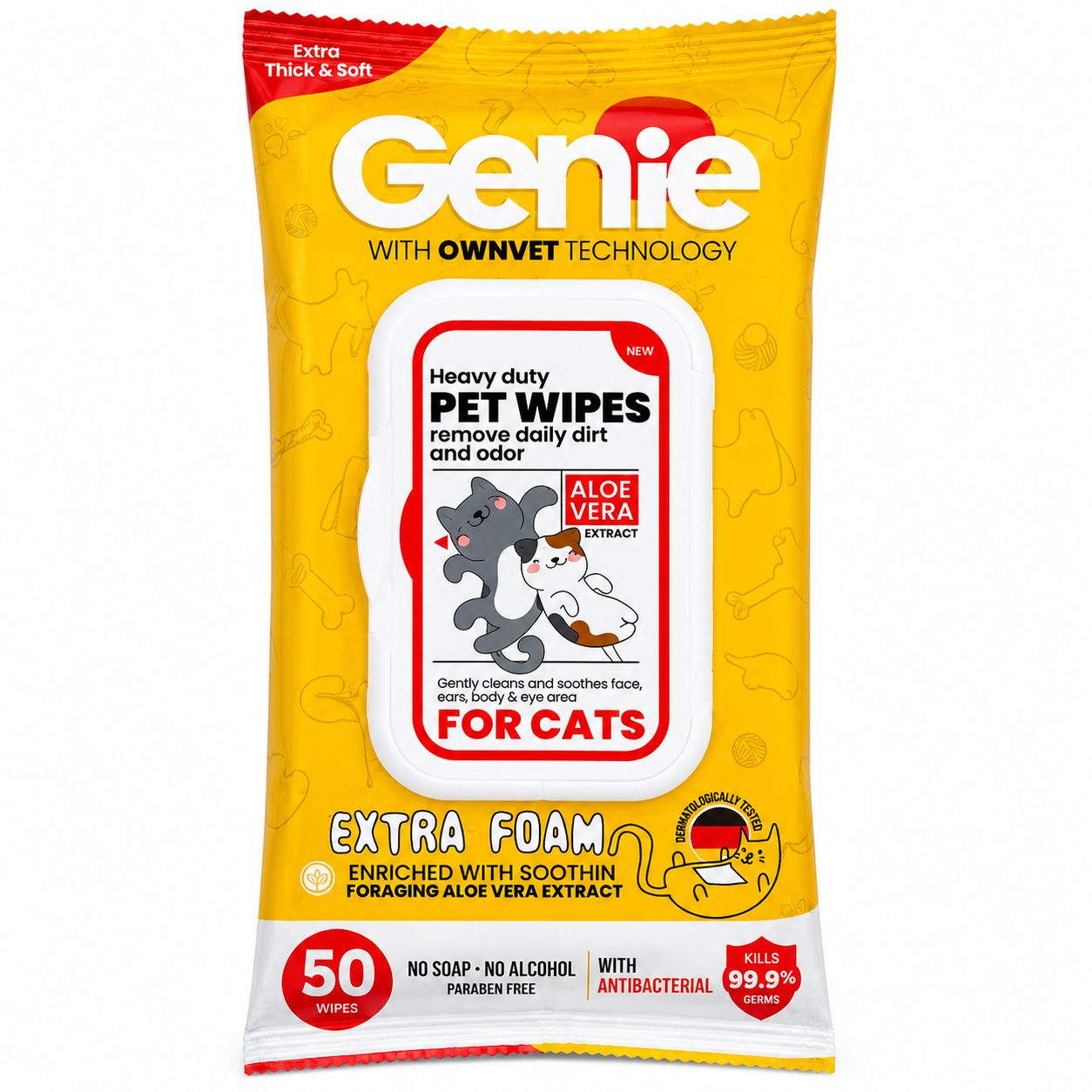 Genie Heavy Duty Cat Wipes with Aloe Vera – 50 Wipes