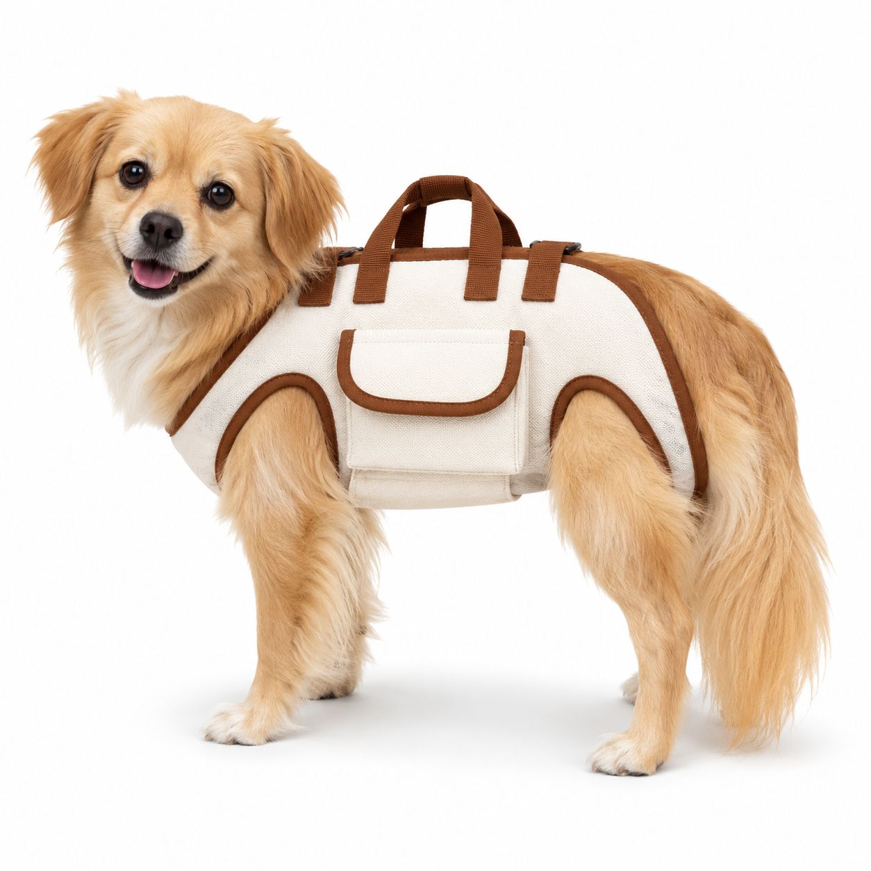 Hands-Free Dog Carrier Harness Bag – Cream & Brown