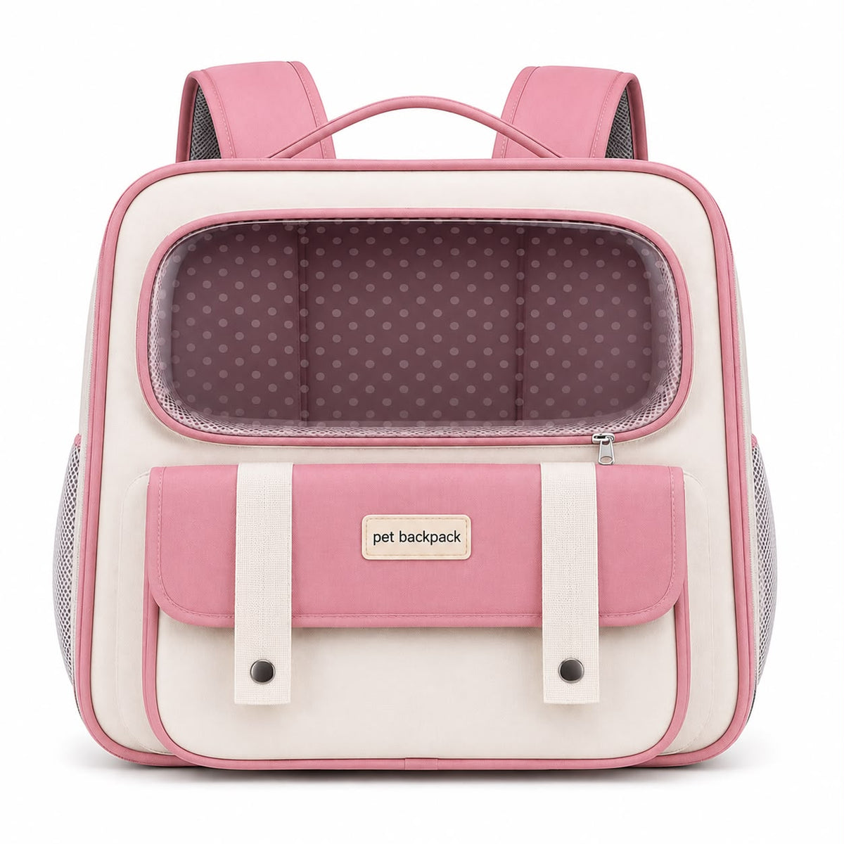Large Window Pet Carrier Backpack – Pink & Cream