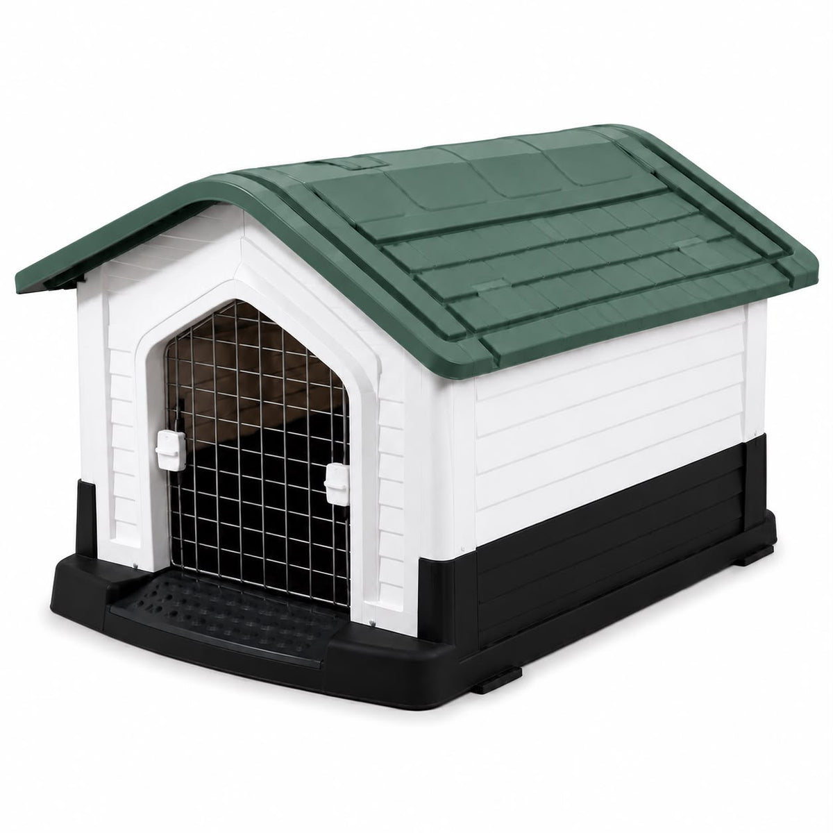 Durable Outdoor Plastic Pet House with Metal Door – Green & White