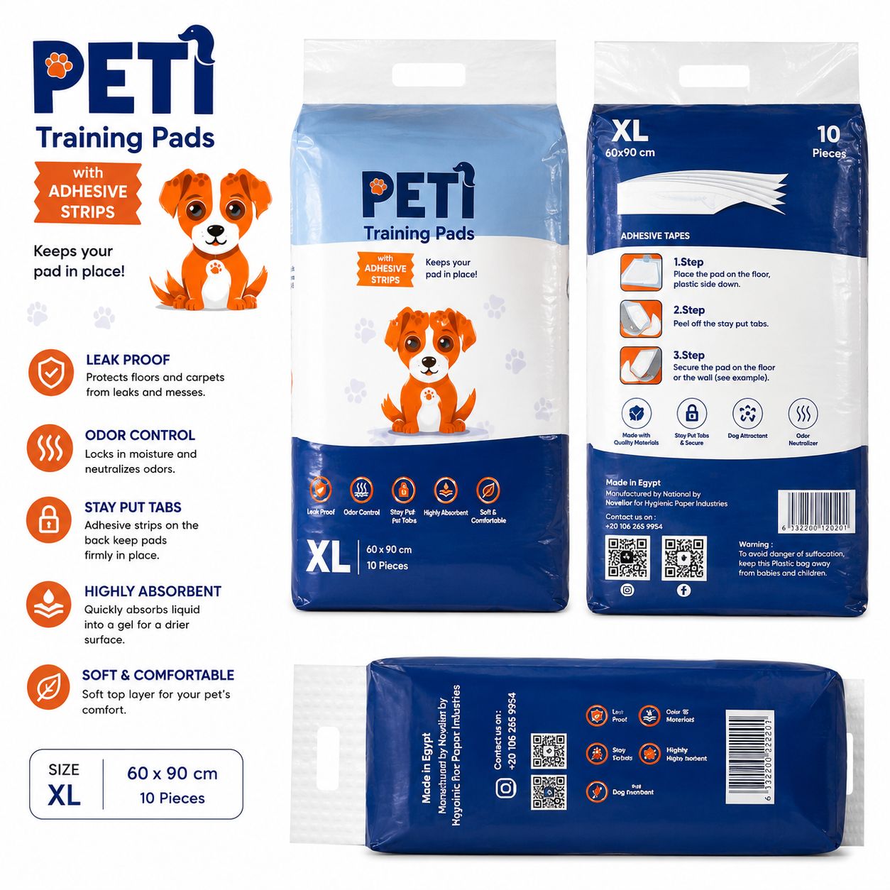 PETI XL Training Pads with Adhesive Strips – 10 Pieces