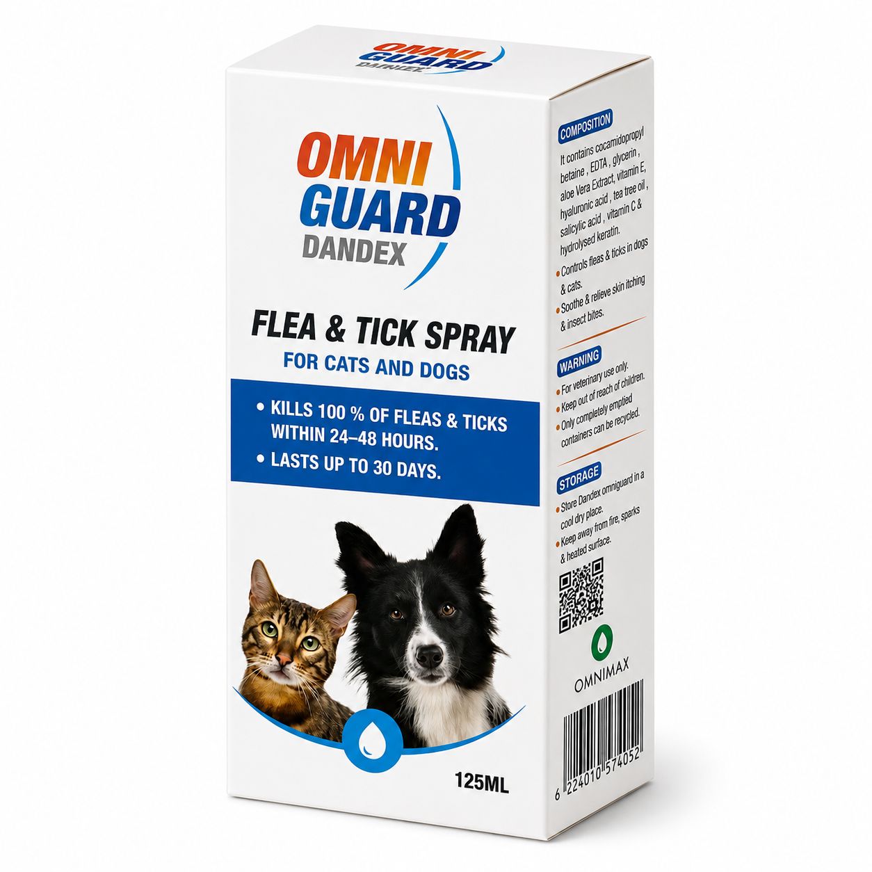 Omni Guard Dandex Flea & Tick Spray for Cats & Dogs – 125ml