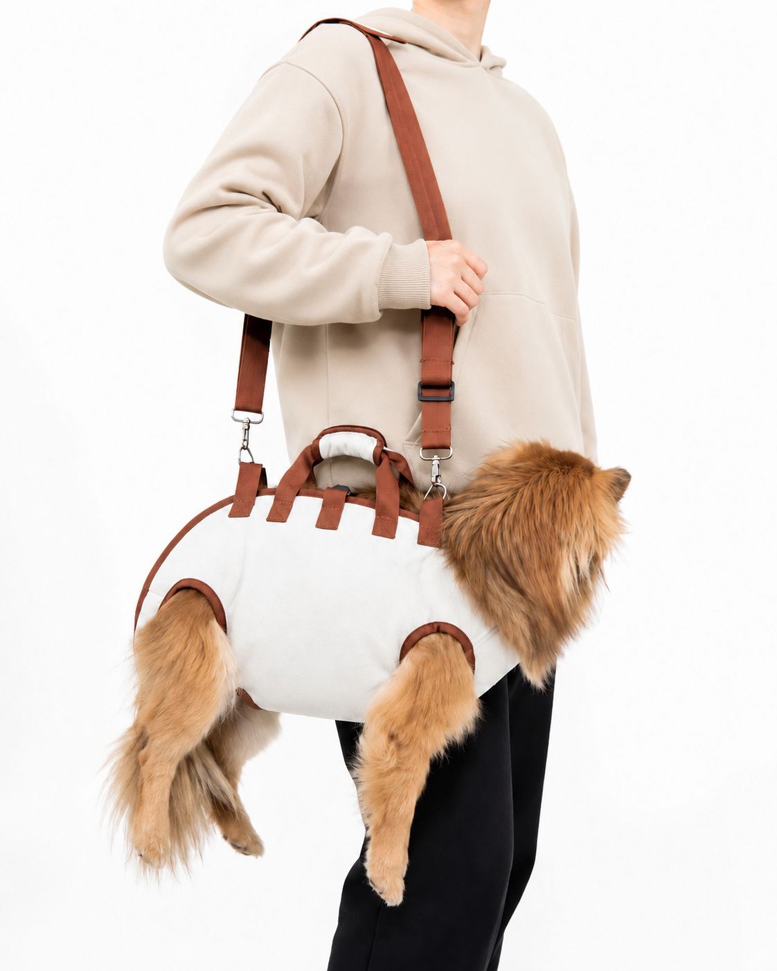 Hands-Free Dog Carrier Harness Bag – Cream & Brown