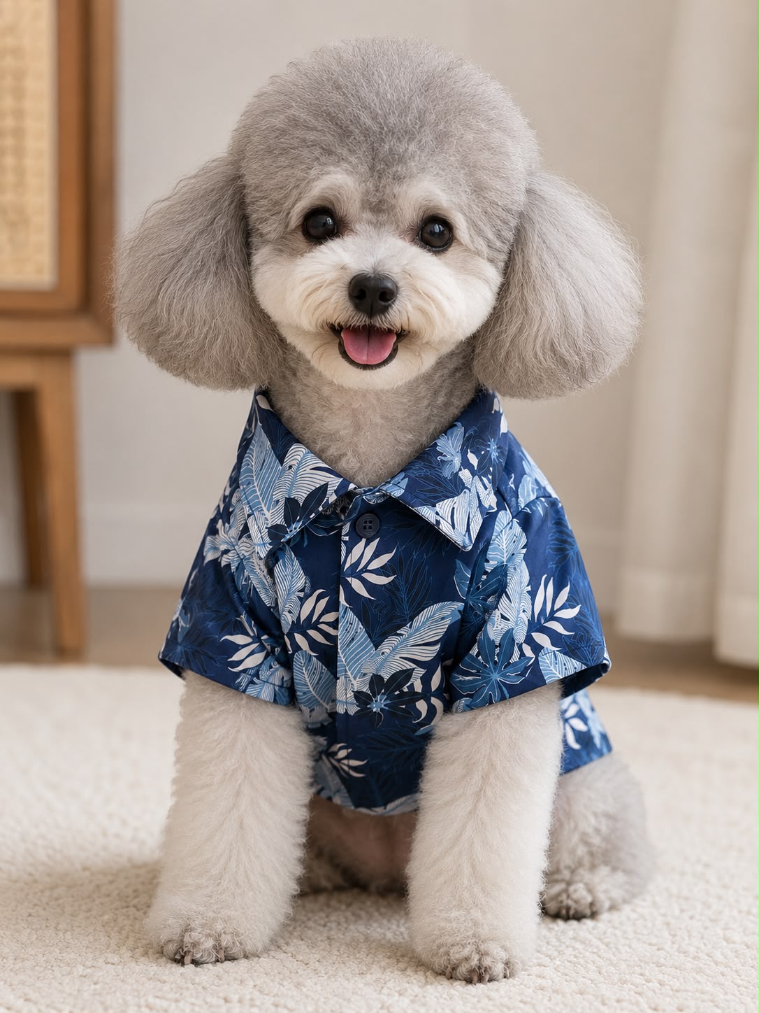 Navy Blue Tropical Print Dog Shirt – XL