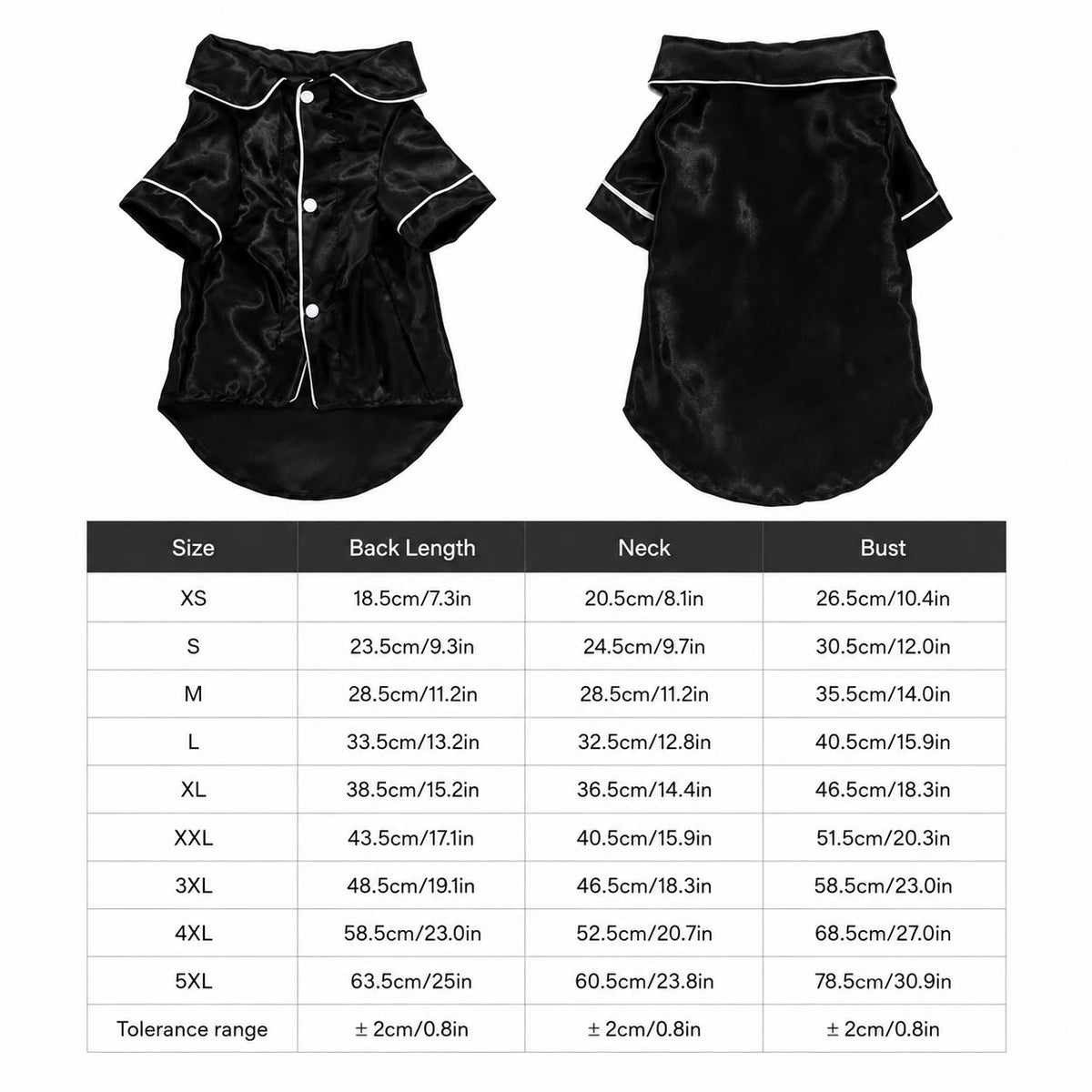 Black Satin Pet Pajama Shirt with White Piping – Medium