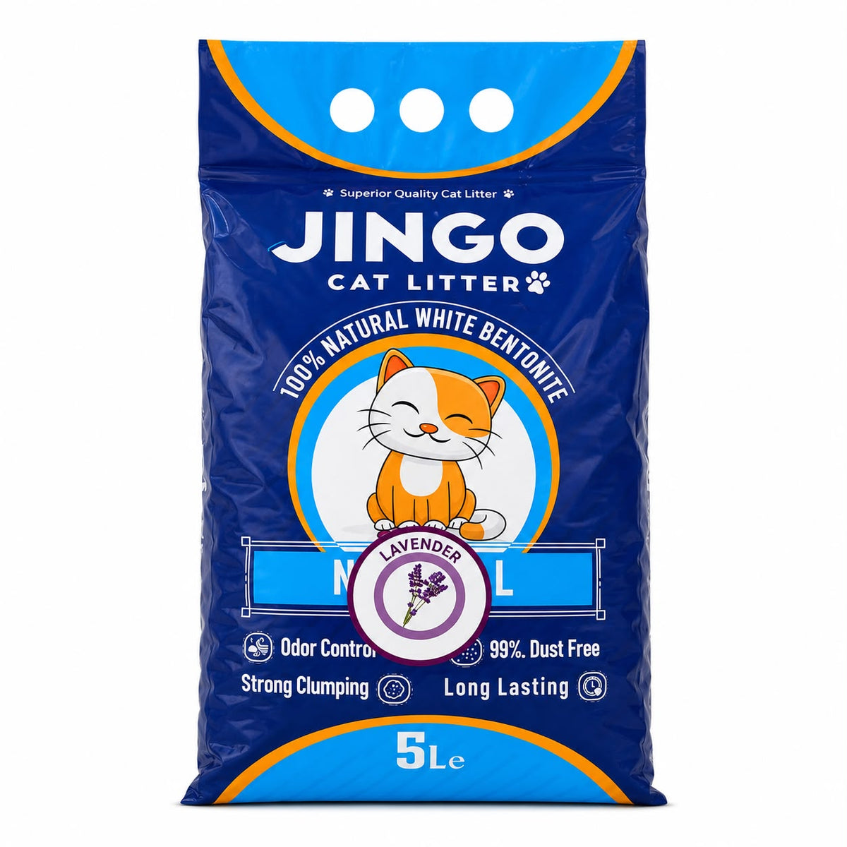 Jingo Natural White Bentonite Lavender Scented Cat Litter 5L