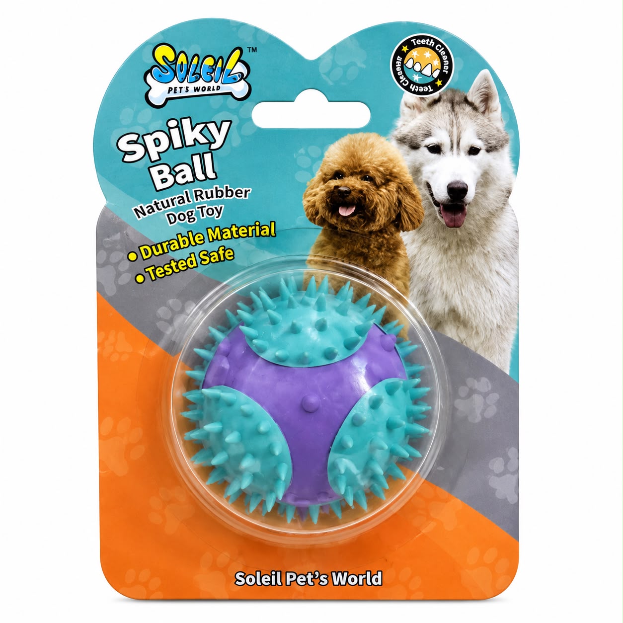 Soleil Spiky Ball Dog Toy – Natural Rubber Dental Chew Ball