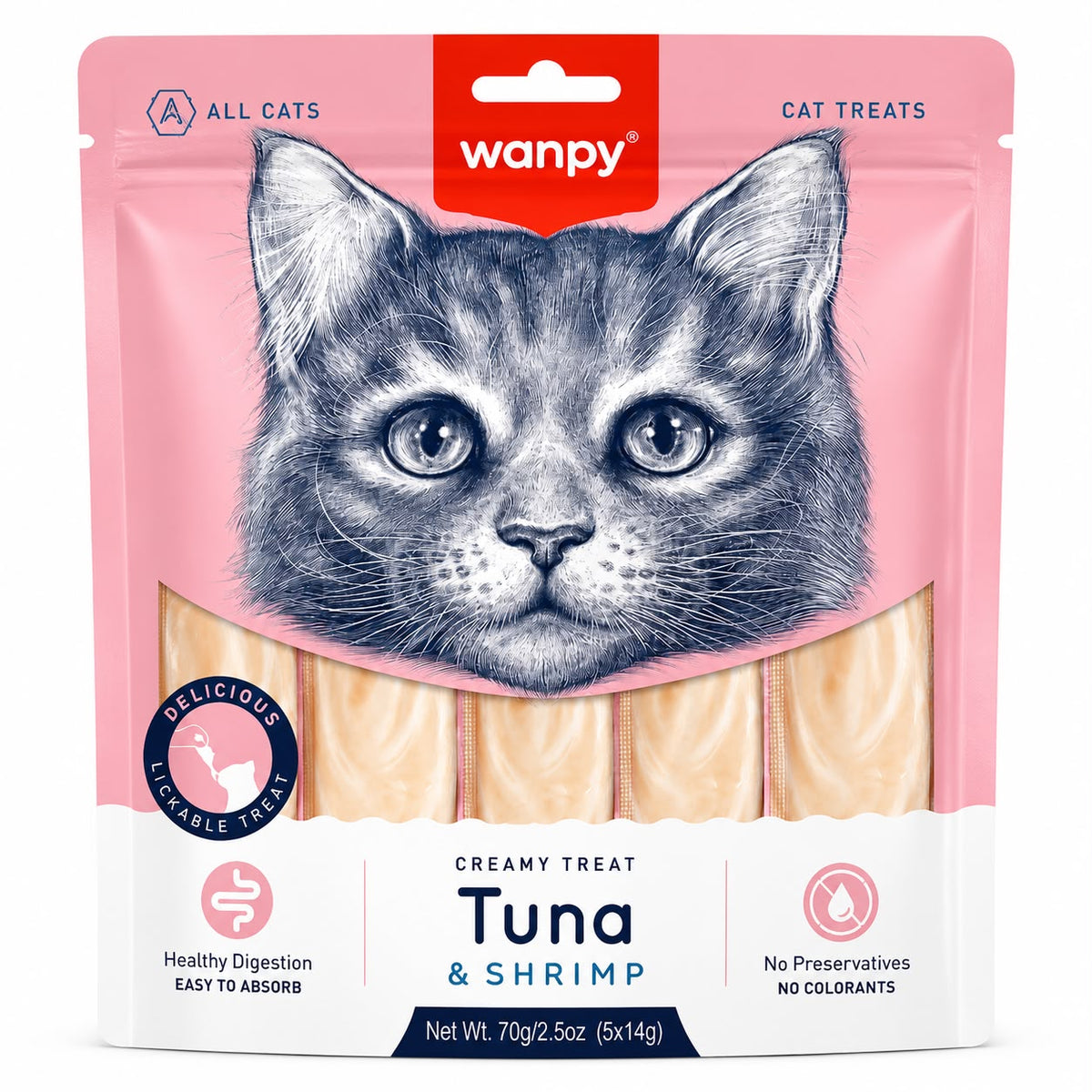 Wanpy Creamy Cat Treat – Tuna & Shrimp, 70g (5 × 14g)