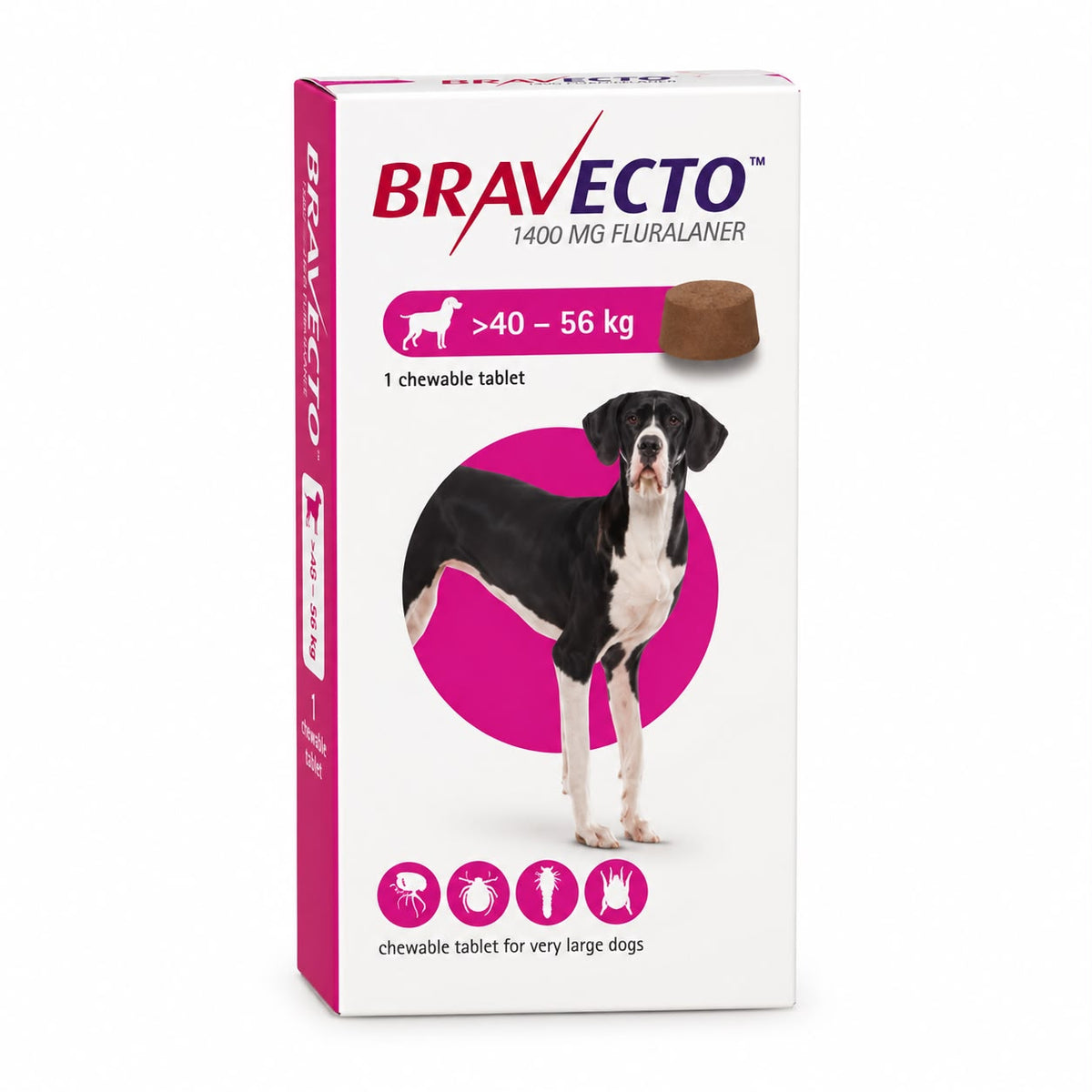 Bravecto Chewable Tablet for Very Large Dogs 40–56 kg – 1400 mg Fluralaner