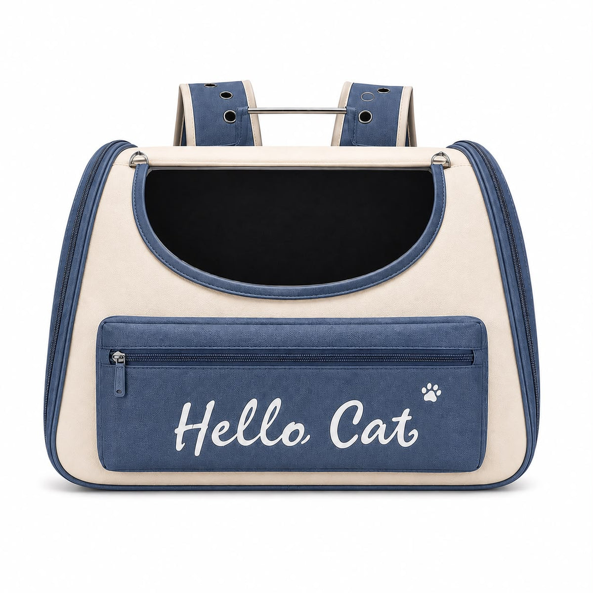 Hello Cat Pet Carrier Backpack – Denim Blue & Beige