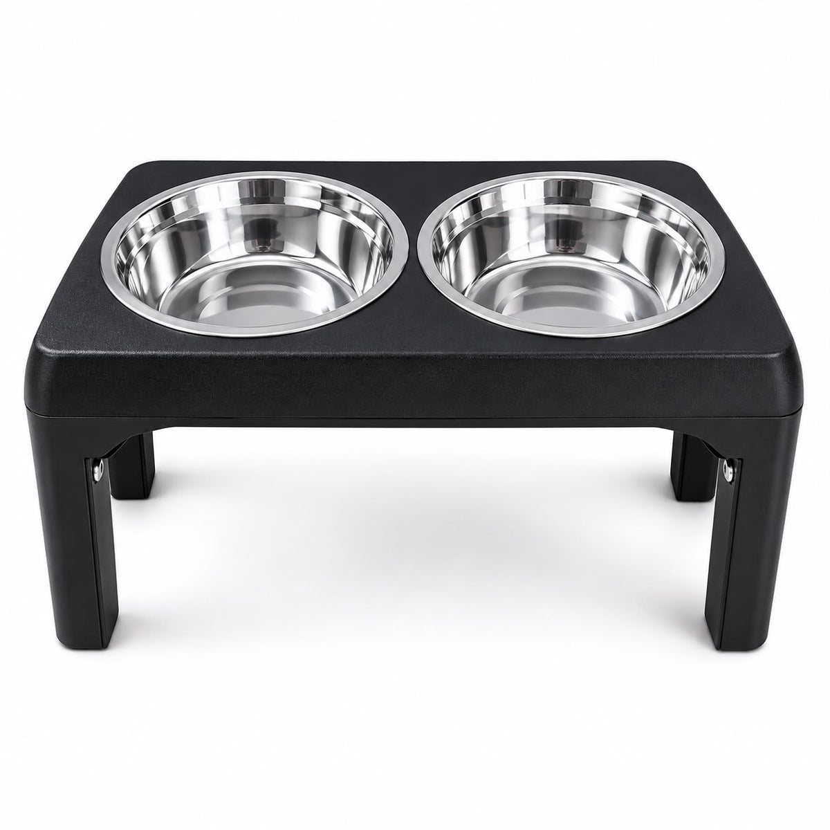 Elevated Double Stainless Steel Pet Bowls with Raised Stand – Black
