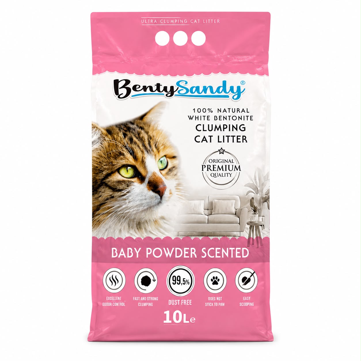 BentySandy Baby Powder Scented Clumping Cat Litter – 10L