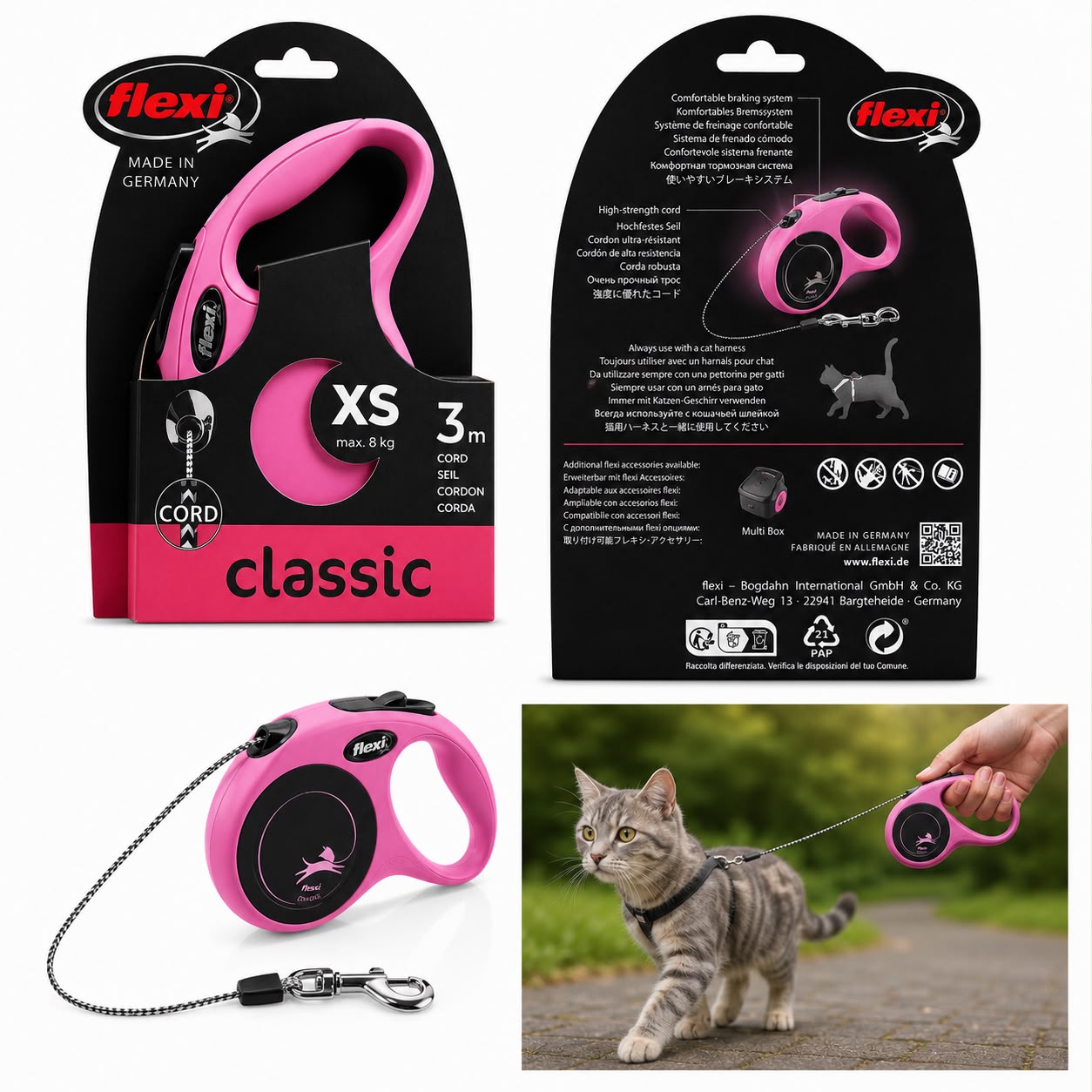 Flexi Cat Retractable Leash – XS | 3m Cord | Up to 8kg | Made in Germany
