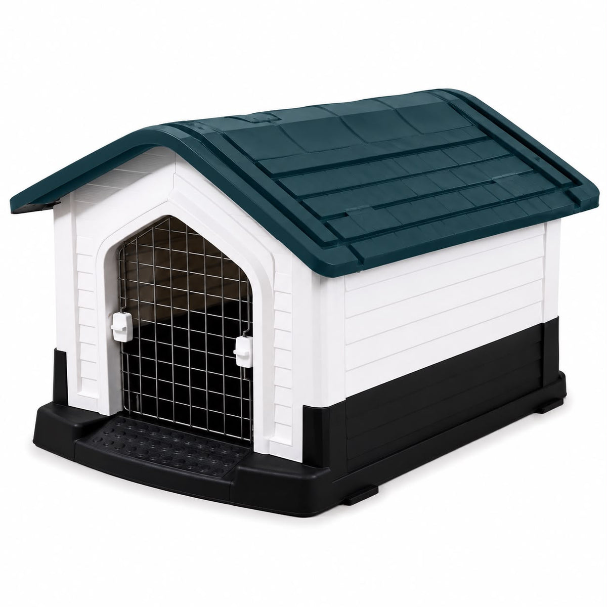 Outdoor Plastic Pet House with Metal Door – Dark Teal Roof