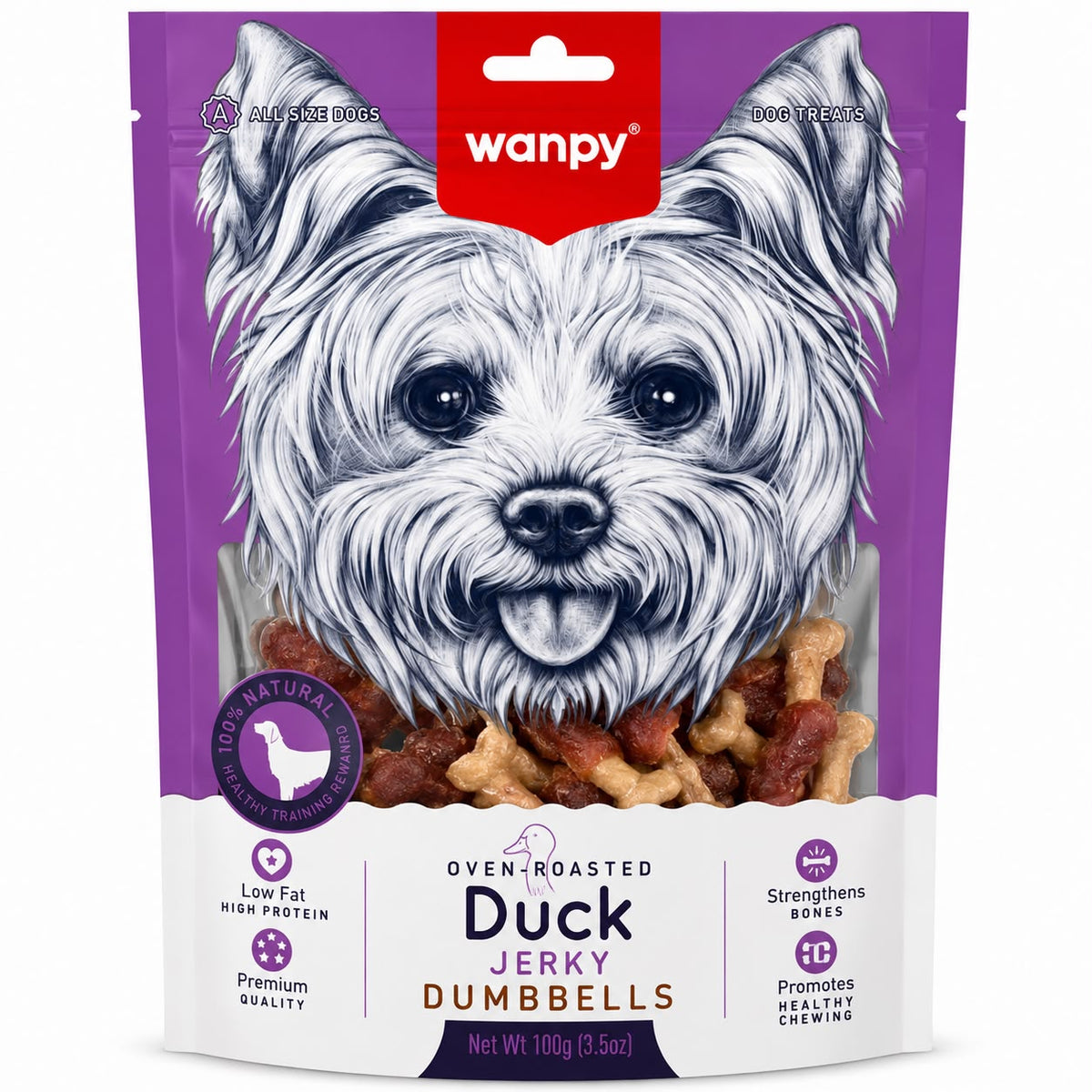 Wanpy Oven-Roasted Duck Jerky Dumbbells Dog Treats – 100g