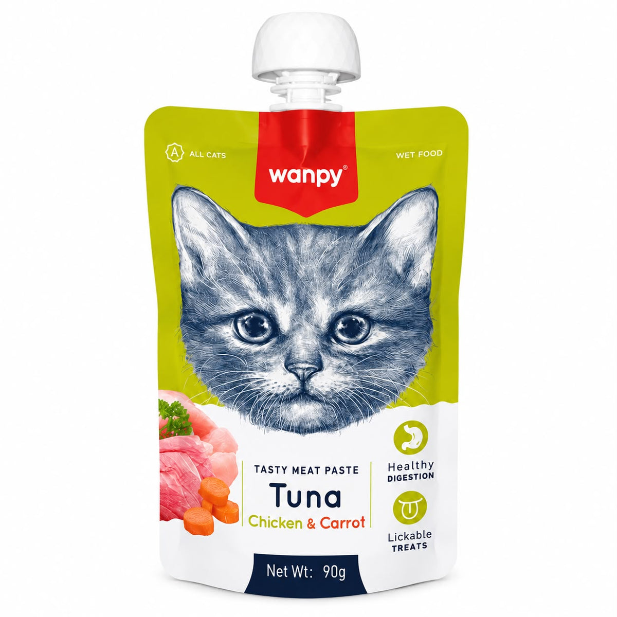 Wanpy Tasty Meat Paste for Cats – Tuna, Chicken & Carrot, 90g