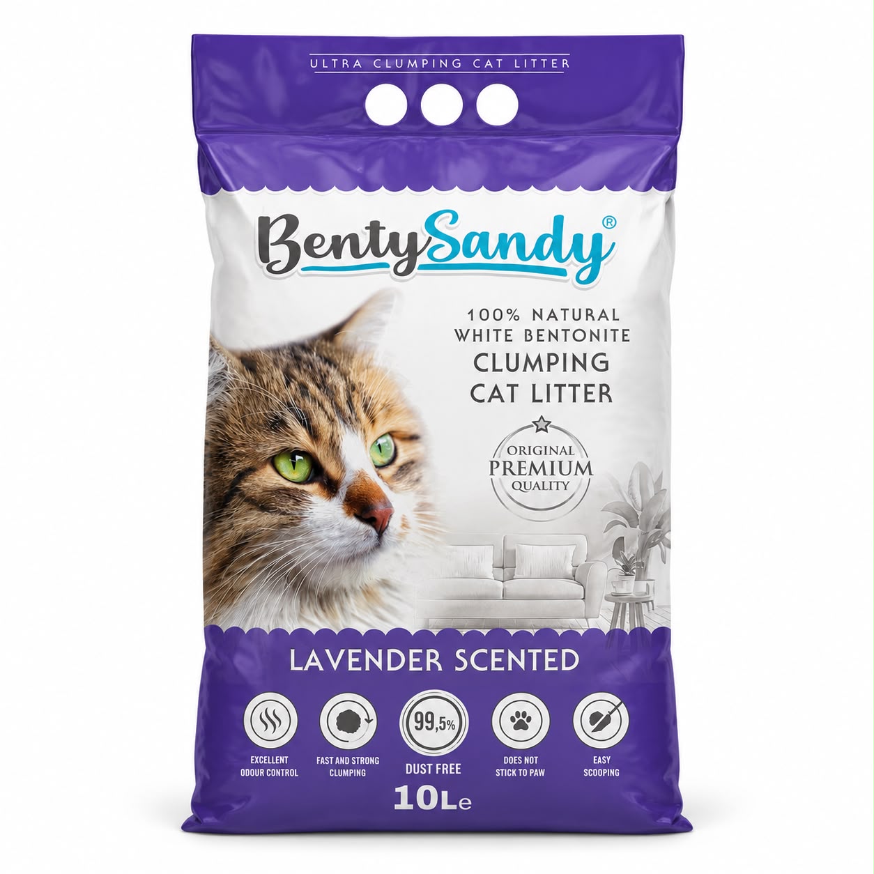 BentySandy Lavender Scented Clumping Cat Litter – 10L