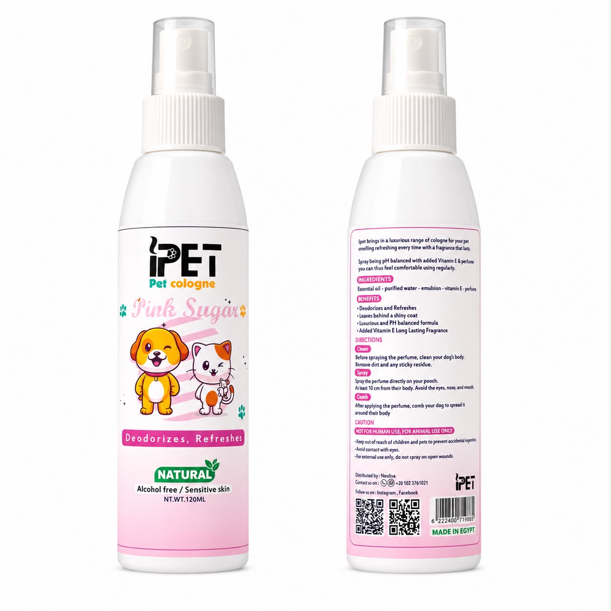 iPET Pink Sugar Pet Cologne Spray for Dogs & Cats - 120ml