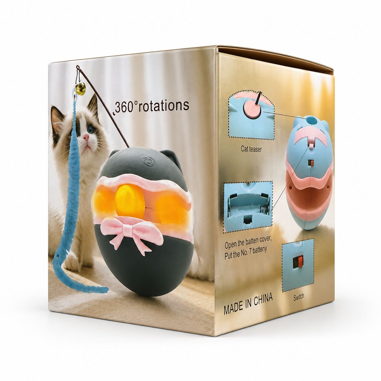 360° Rotating Cat Teaser Toy with Hanging Feather
