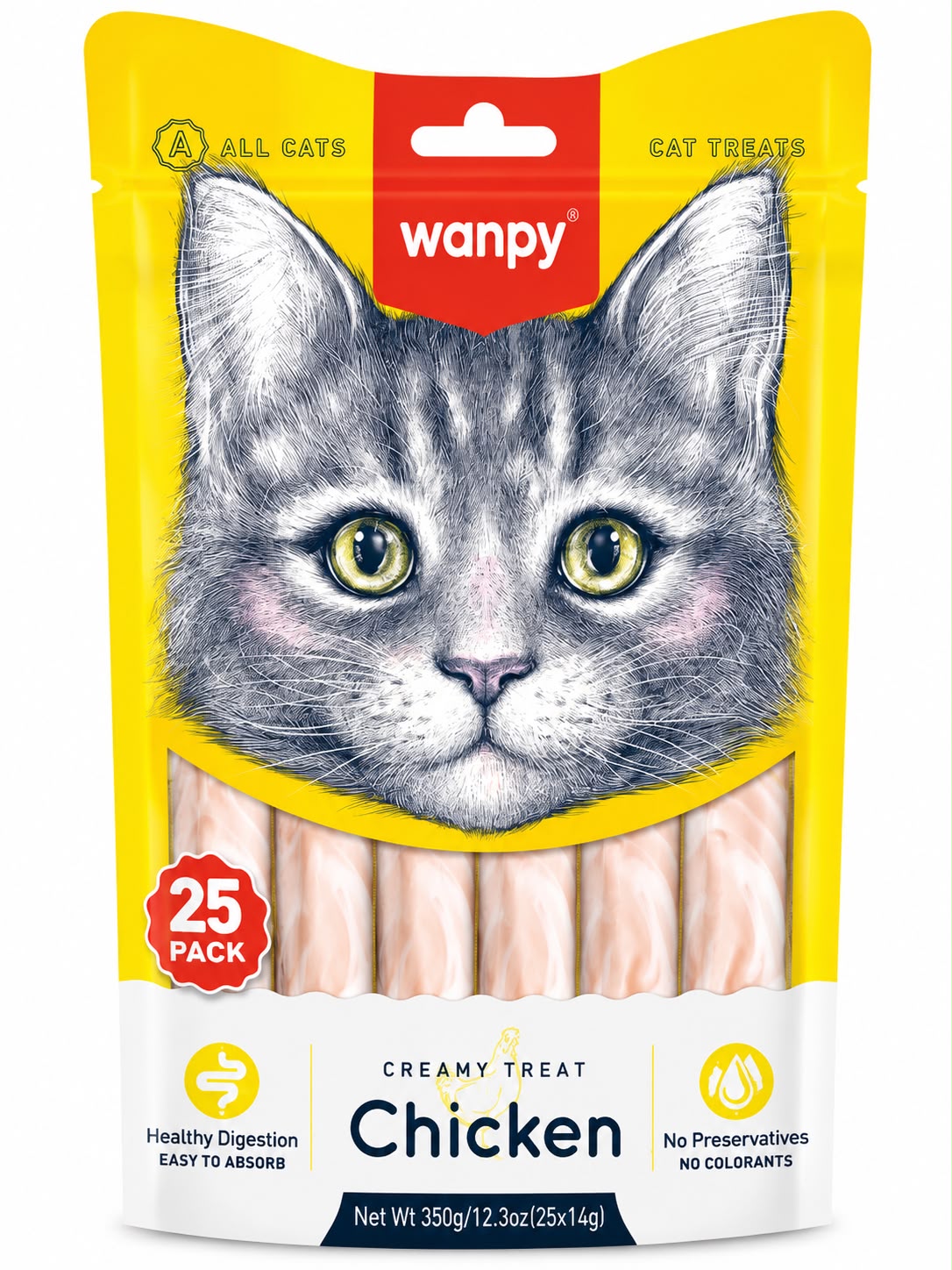 Wanpy Creamy Chicken Cat Treats – 25 Pack, 350g