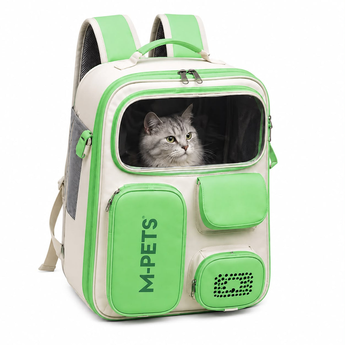 M-PETS Multi-Pocket Pet Carrier Backpack – Green