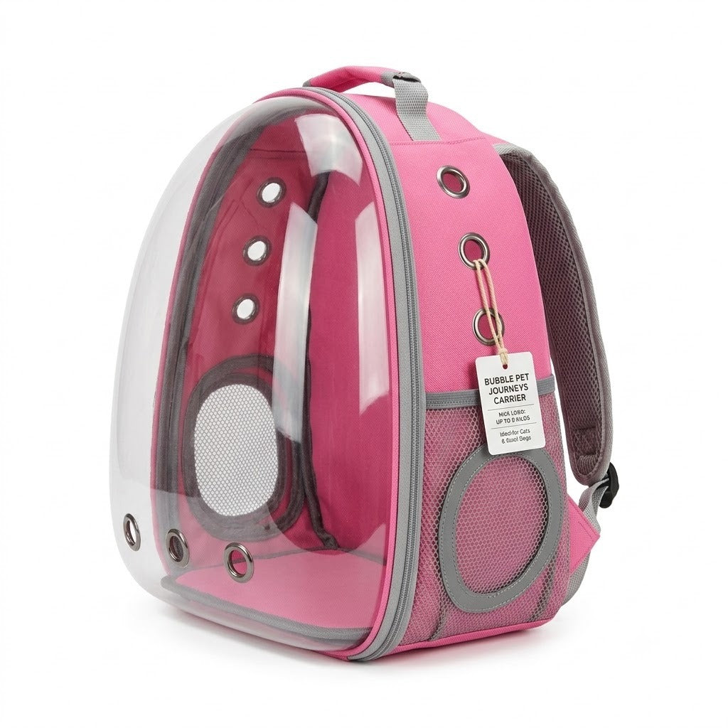 Transparent Bubble Capsule Pet Carrier Backpack - 6kg Capacity, Hot Pink