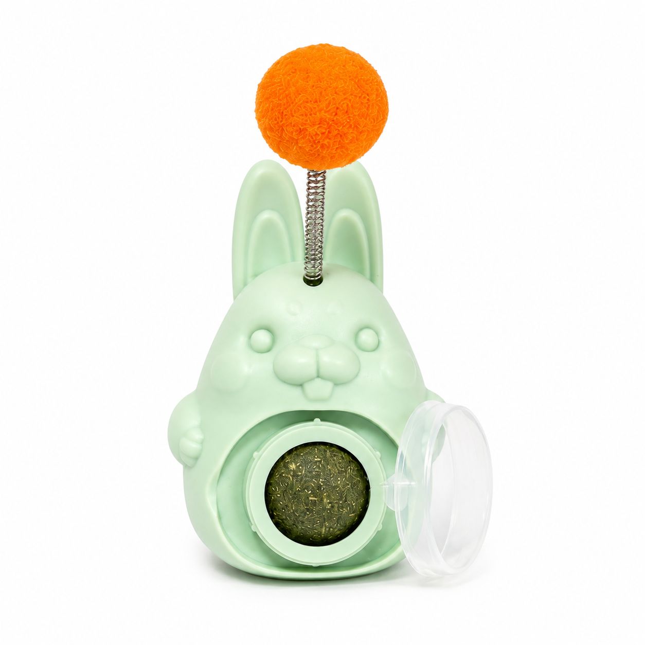 Rabbit Catnip Toy with Spring Pom-Pom – Mint Green